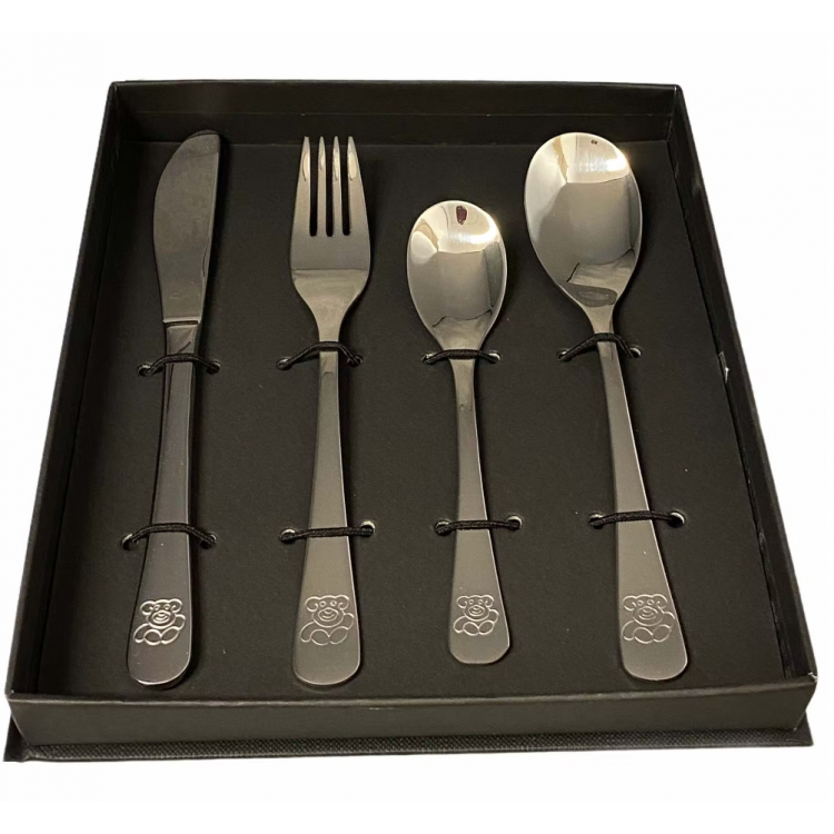 Set de 4 couverts pour enfant en inox - Motif Ourson