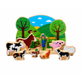 Décor de ferme et 9 figurines en bois