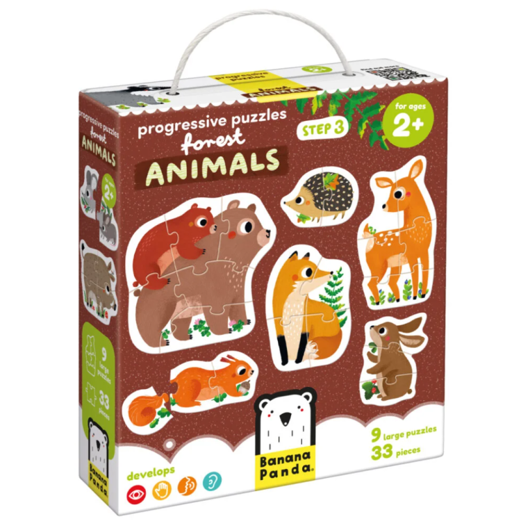Puzzles progressifs 2 à 6 pièces - Animaux de la forêt