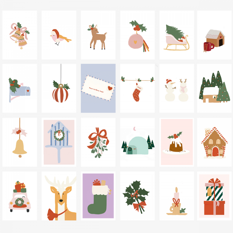 Calendrier de l'Avent 24 cartes illustrées