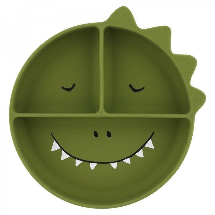 Assiette à compartiments et ventouse en silicone - Dino