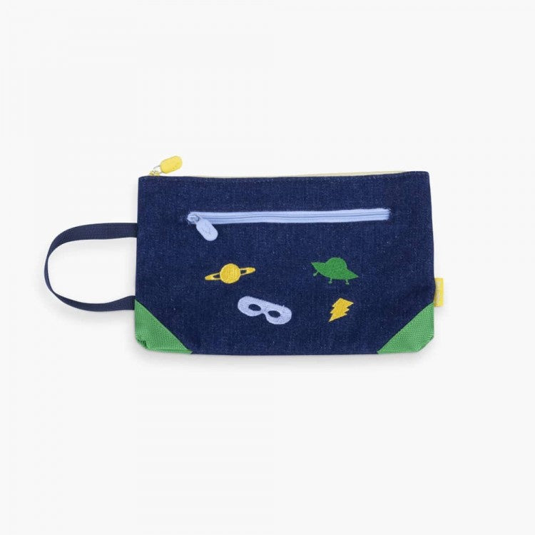 Trousse écolier Denim brodée - Espace