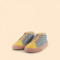 Sneakers cuir à lacet - jaune et bleu