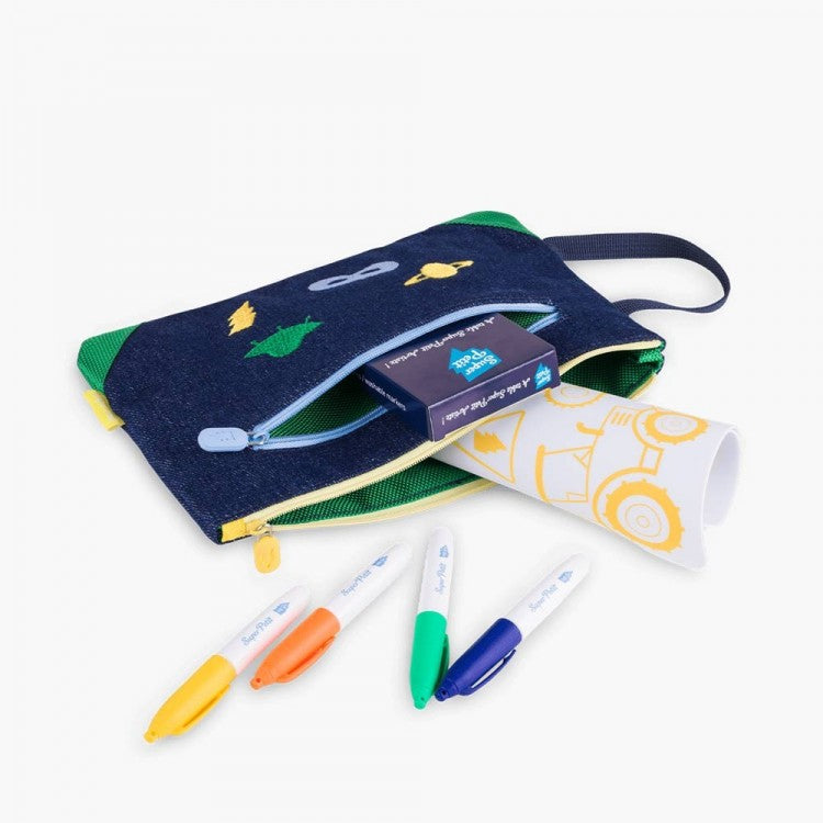 Trousse écolier Denim brodée - Espace
