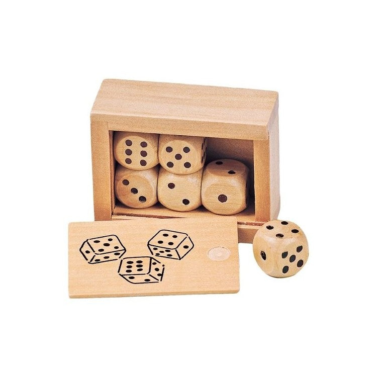 Boîte de 6 dés en bois