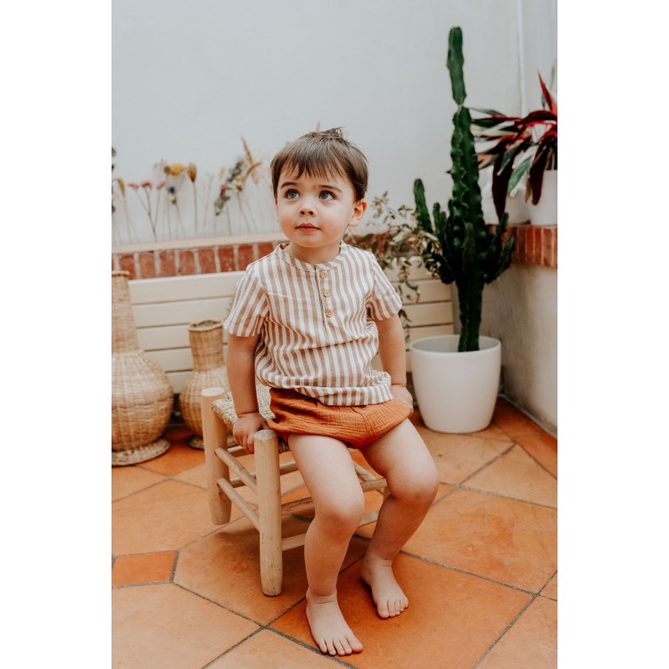 Blouse à manches courtes en coton bio rayé