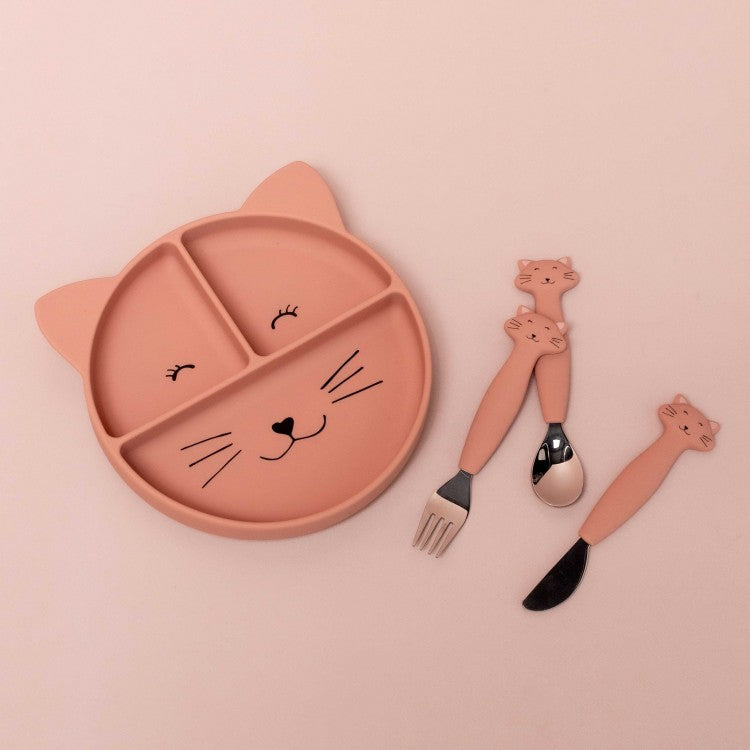Assiette à compartiments et ventouse en silicone - Chat