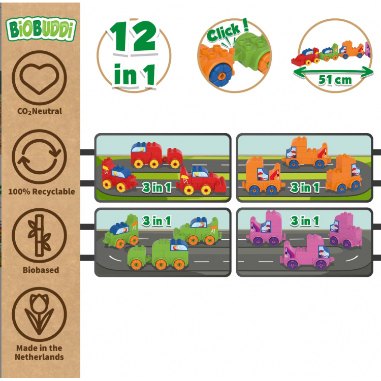 Voitures et blocs et bioplastique - ensemble 12-en-1
