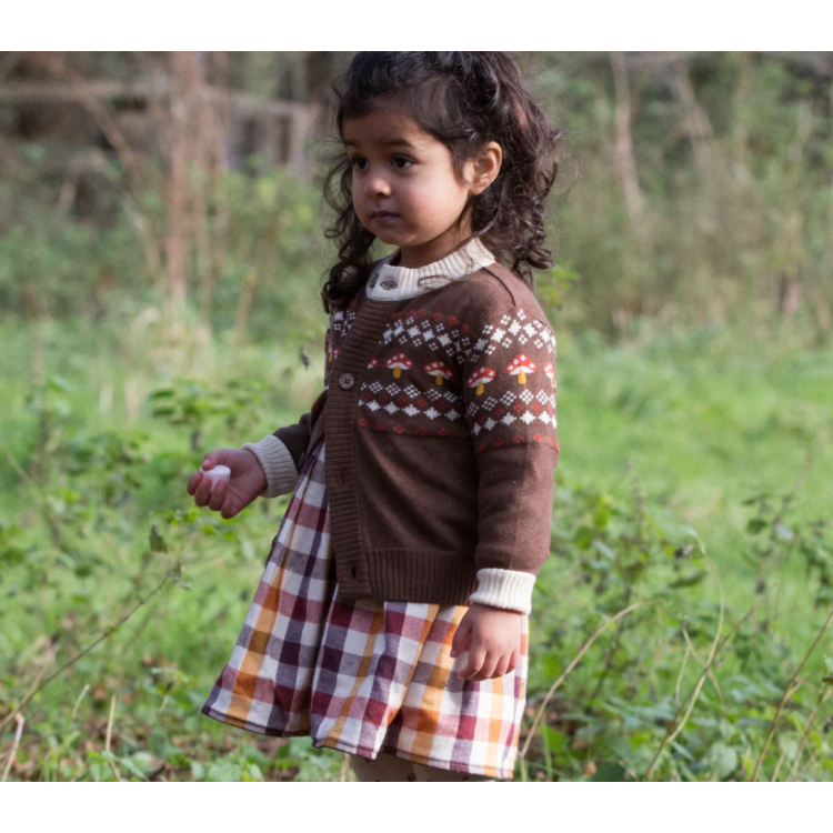 Cardigan bébé en coton bio - motif Champignons