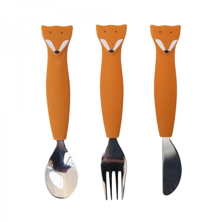 Couverts 3 pièces en silicone et métal - Renard