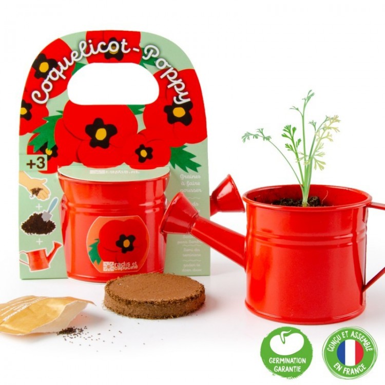 Mini arrosoir rouge avec graines de coquelicot