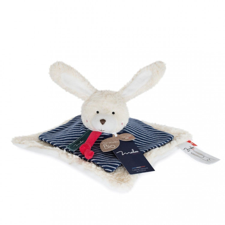 Doudou plat Lapin coton bio grand modèle 25cm