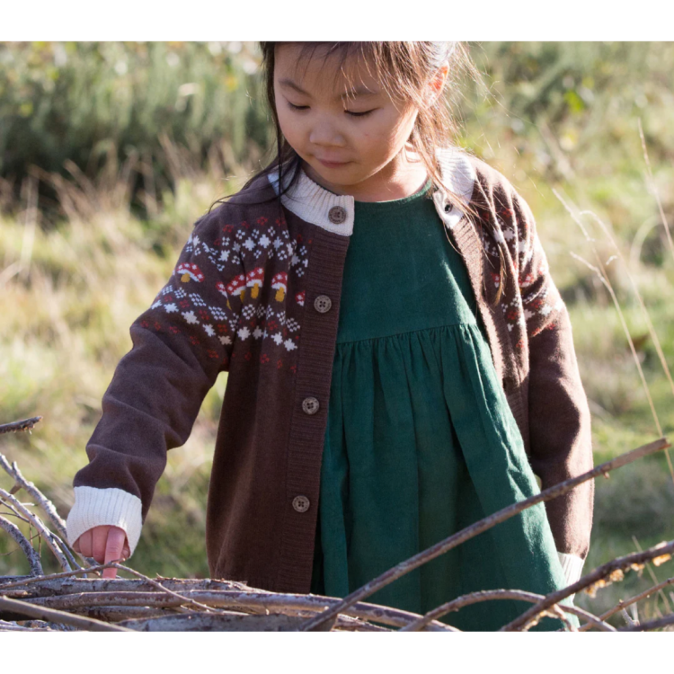 Cardigan bébé en coton bio - motif Champignons