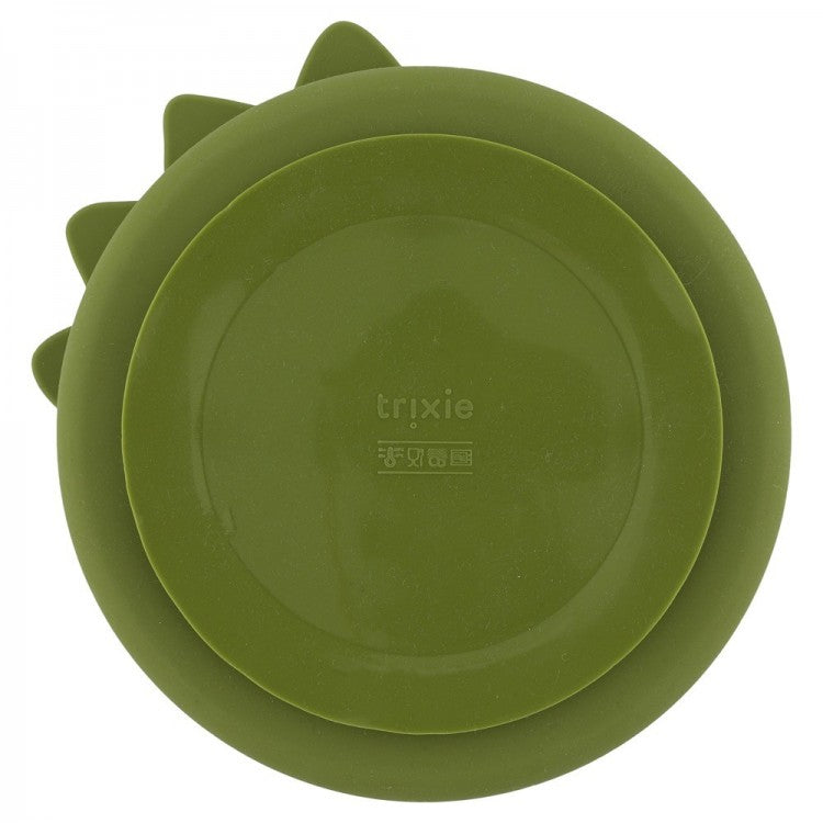 Assiette à compartiments et ventouse en silicone - Dino