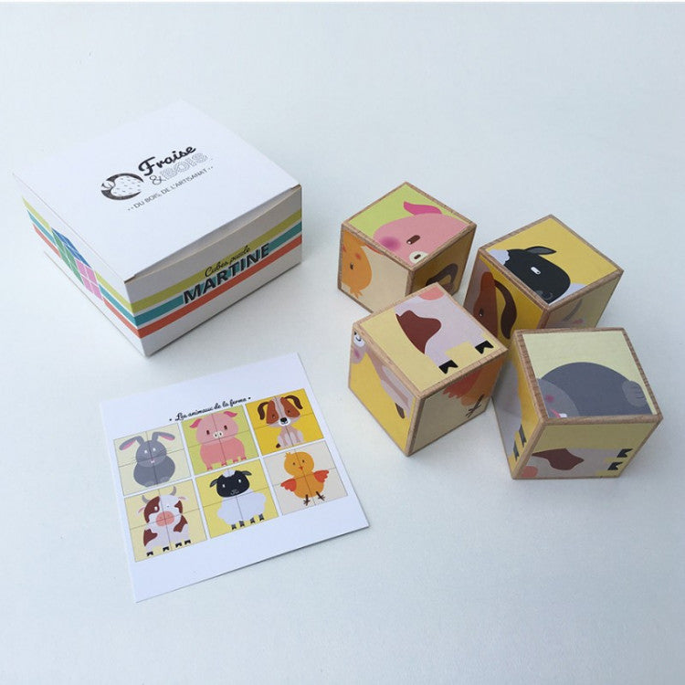 Puzzle cubes en bois - Animaux de la ferme