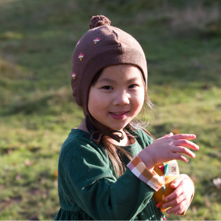 Bonnet coton tricot - motif Champignons