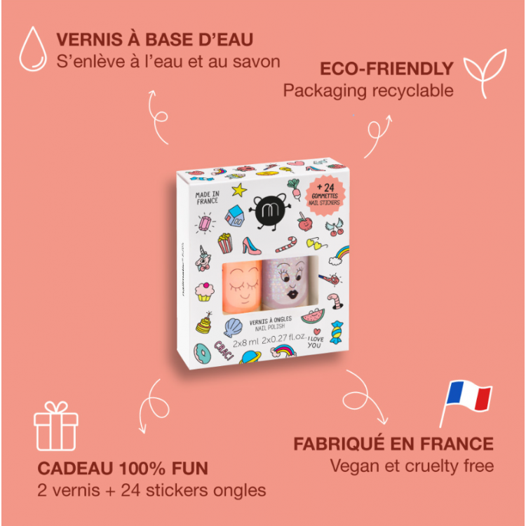Set 2 vernis enfant et 24 gommettes d'ongles