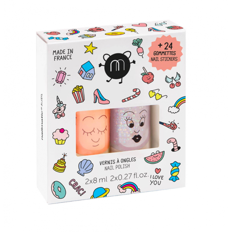 Set 2 vernis enfant et 24 gommettes d'ongles