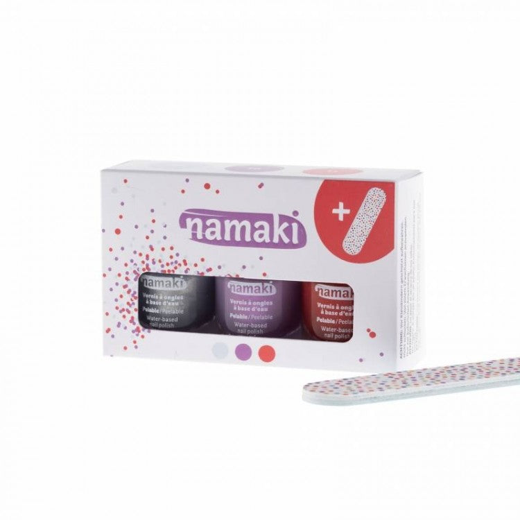 Coffret 3 vernis à l'eau - Argent, Mauve, Griotte + lime