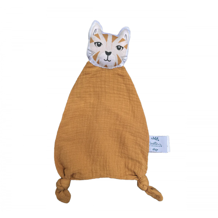 Doudou plat en gaze de coton à tête de chat