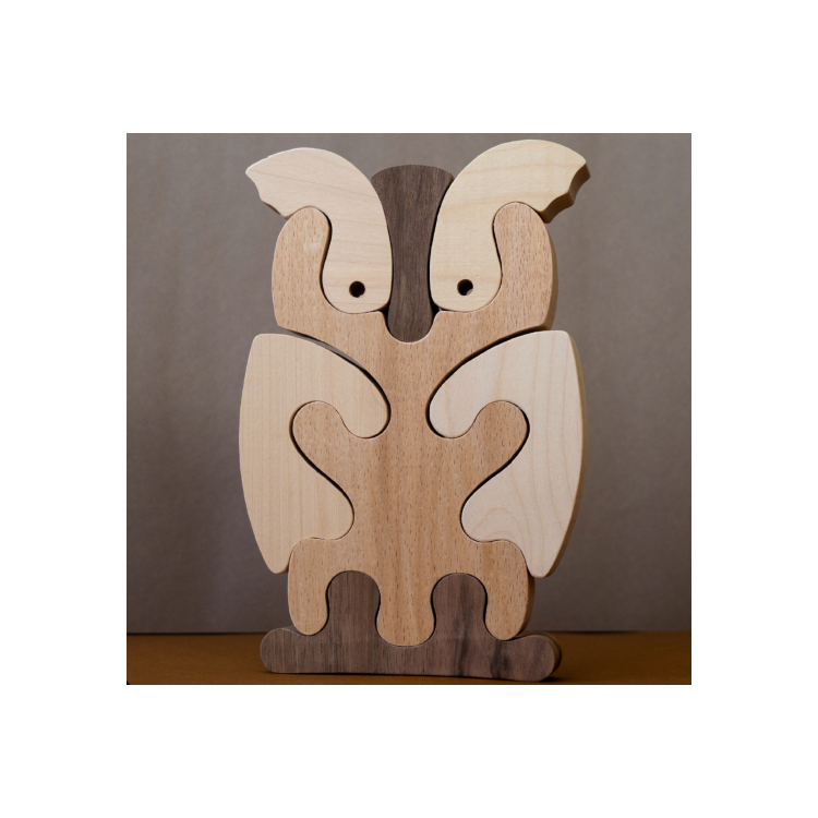 Puzzle déco Hibou en bois naturel