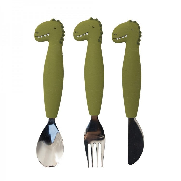 Couverts 3 pièces en silicone et métal - Dino